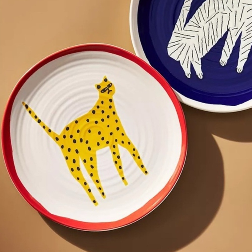 New Anthropologie Marcello Velho Yellow Cat Folksong Dessert 8.5” Side Plate